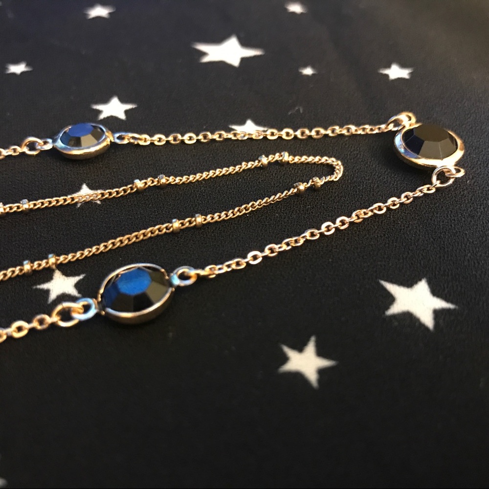 Gold Double Necklace w. Black Stones